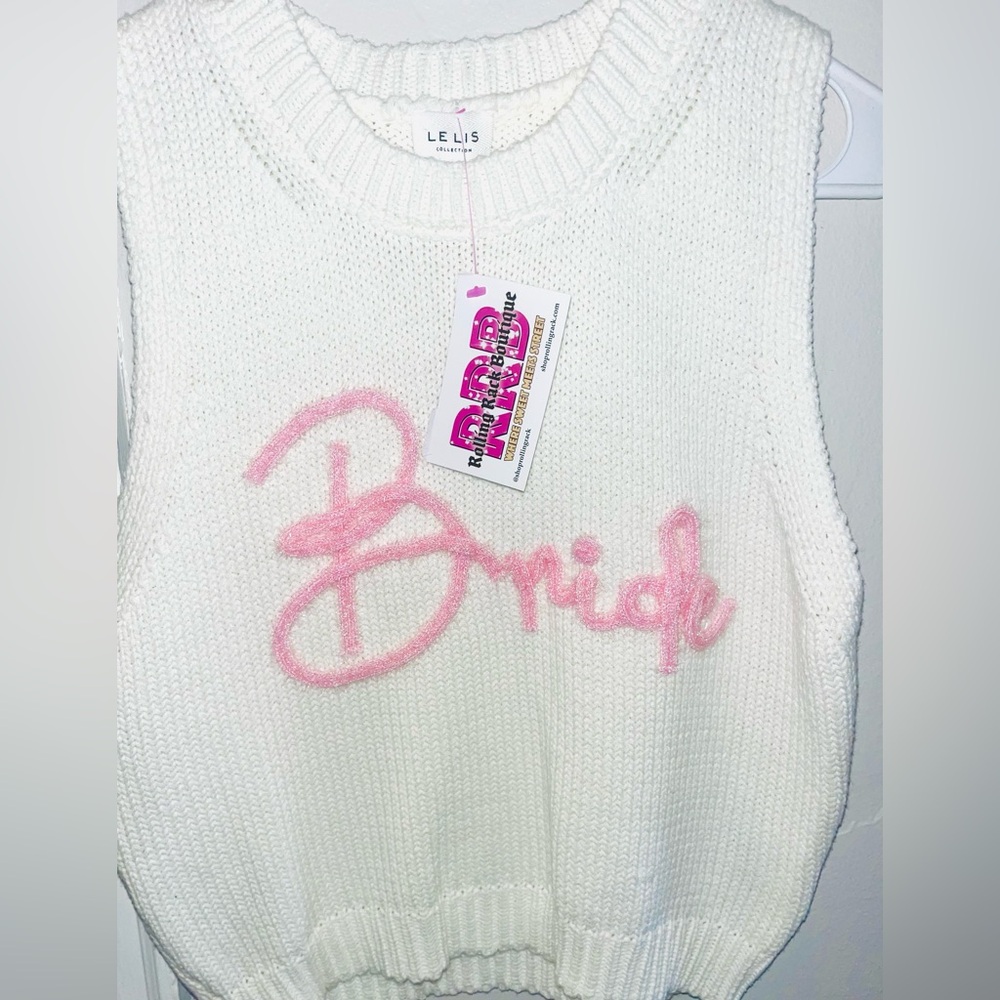 NWT White Knit Sweater with Pink Bride Text